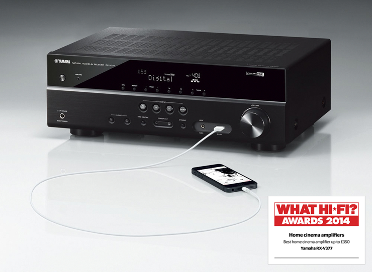 千赢国际5.1声道家庭影院收音扩音机RX-V377 荣获2014年度What Hi-Fi?五星评价大奖